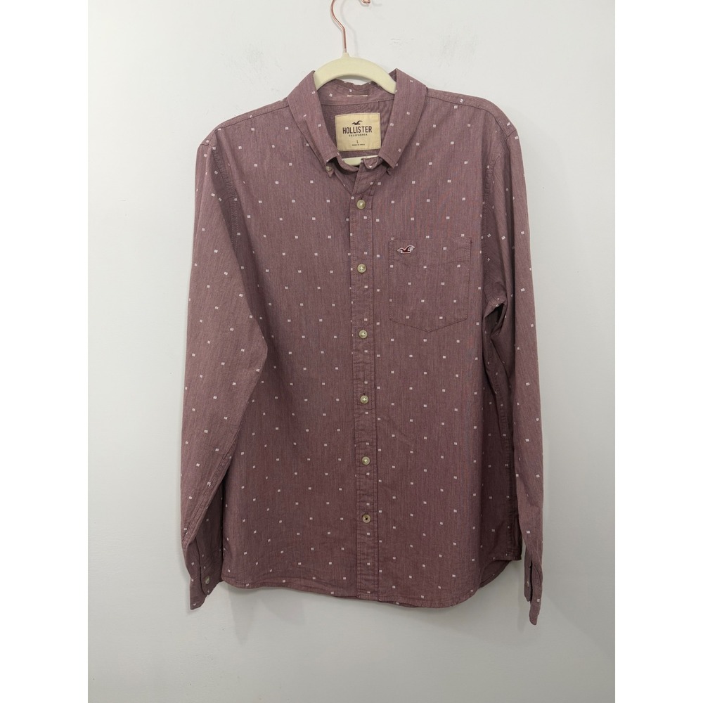 Hollister Mens Large Mauve Patterned Long Sleeve Stretch Button Down Shirt